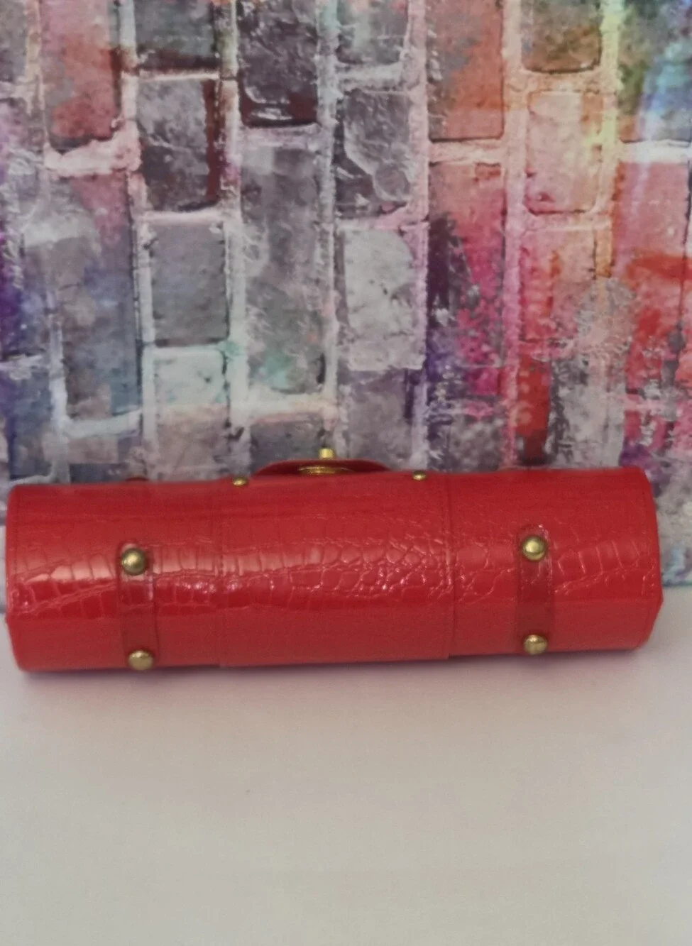 Bottle Carrier Cylinder Bag Croc-Texture W/ Gold Hardware